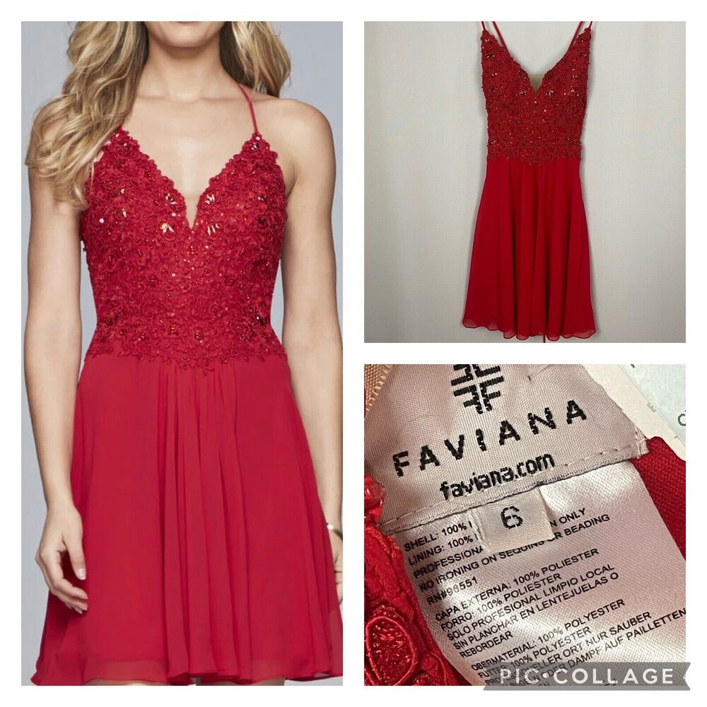 Faviana Short Red Dress Beaded Size 6 Read Description